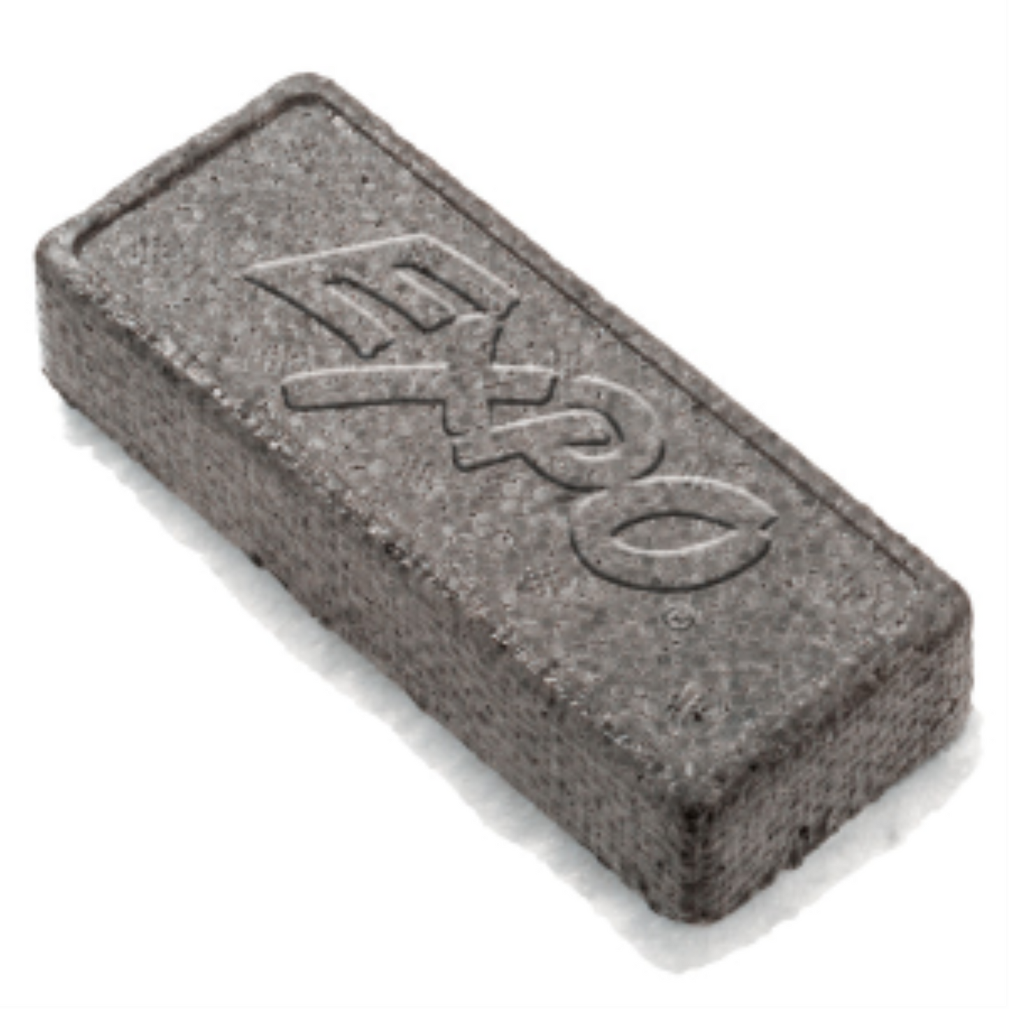 Expo Soft Pile block whiteboard eraser with embossed logo on a grey textured surface.