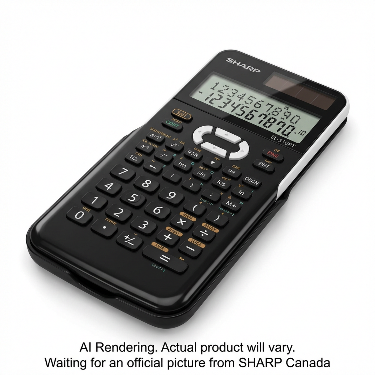 Black Sharp EL-510RT scientific calculator with 10-digit dual-line display and solar power strip.