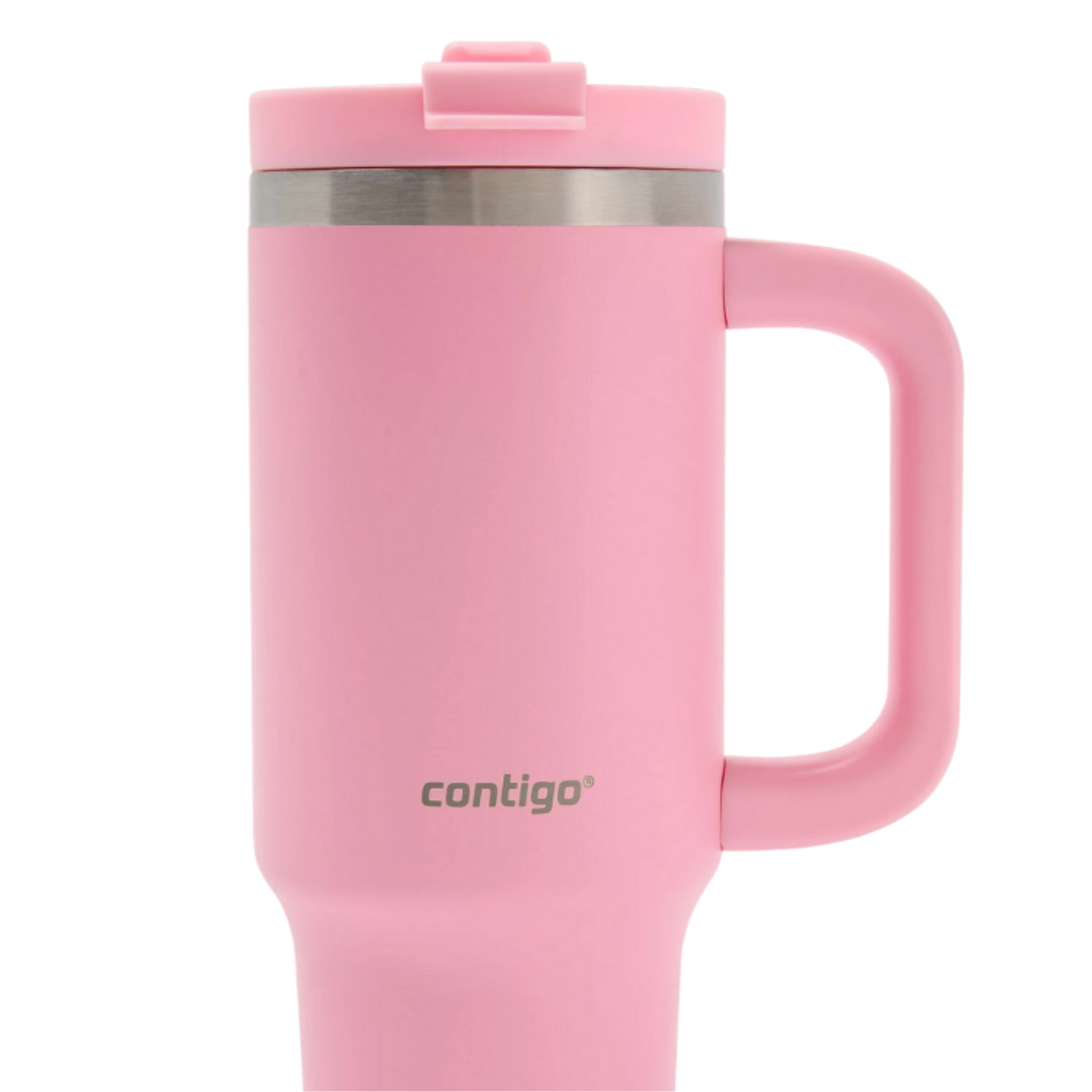 Contigo Streeterville 30oz leak-proof insulated tumbler in strawberry cream pink with handle.
