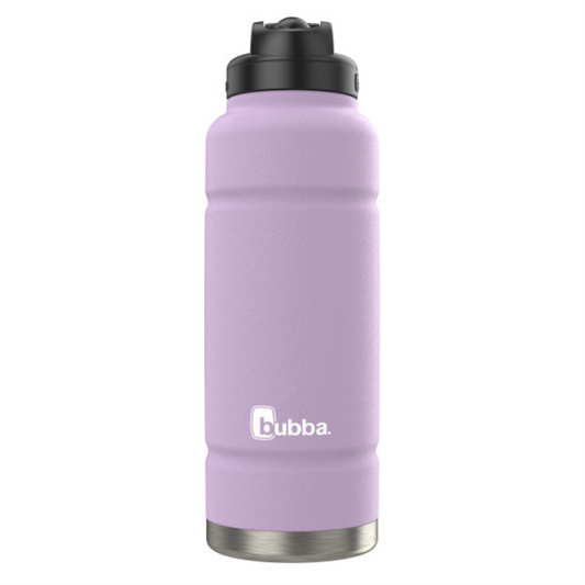 A 40oz bubba Trailblazer vacuum insulated lilac purple water bottle with a black lid.