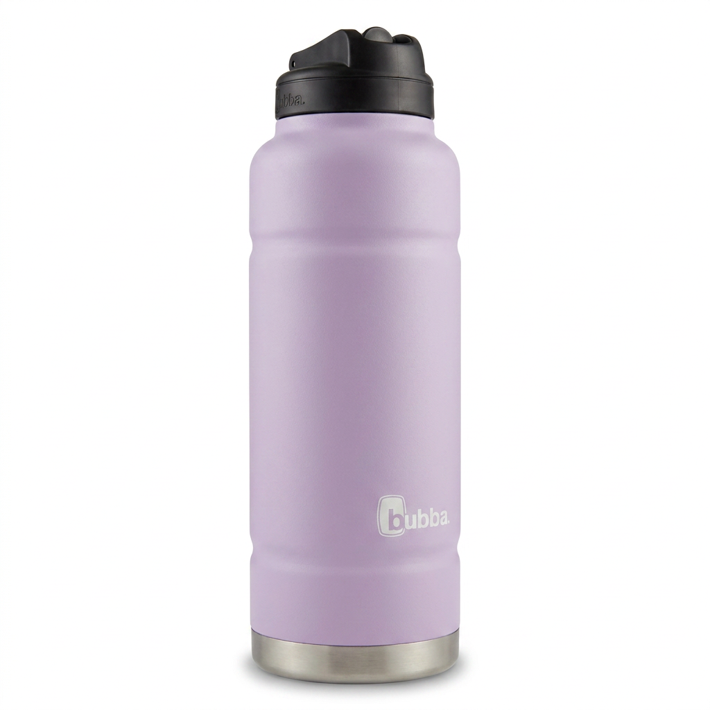 bubba Trailblazer Stainless Steel Water Bottle with Straw Lid, 40 oz, Lavender Frost, angled right on white background.
